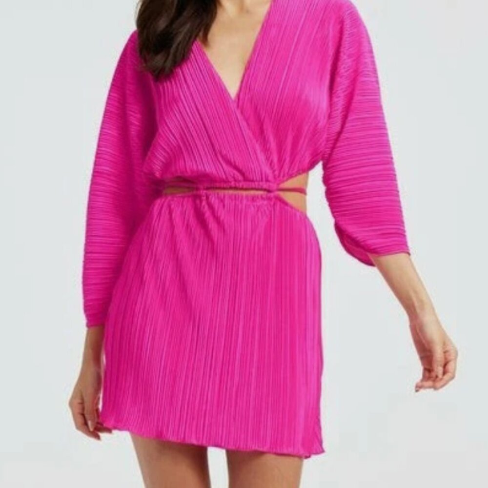 Good American Hot Pink Pleated Wrap Dress (Size L/XL)